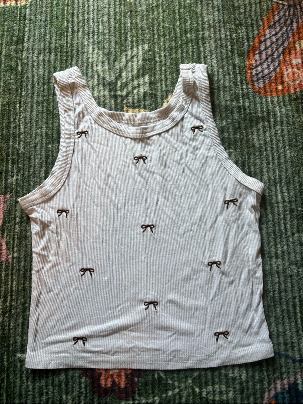 Women’s Ribbed Tank Top with Bow Embroidery - White
